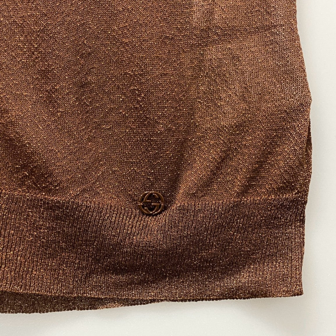 62a28 【美品】GUCCI グッチ ロングスリーブニットカーディガン ラメニットセーター Vネック トップス XLサイズ ブラウン レディース 女性用u02t