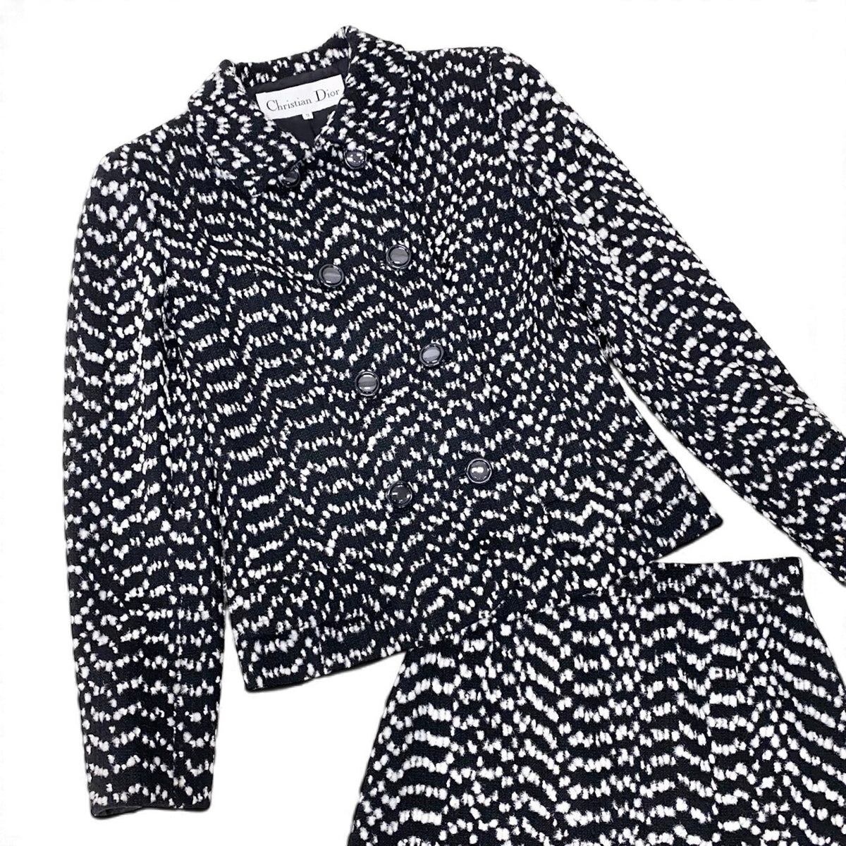 25i27 Christian Dior クリスチャンディオール スカートセットアップ ツイード ジャケット スカート 9サイズ ブラック ホワイト レディース 女性用u02t