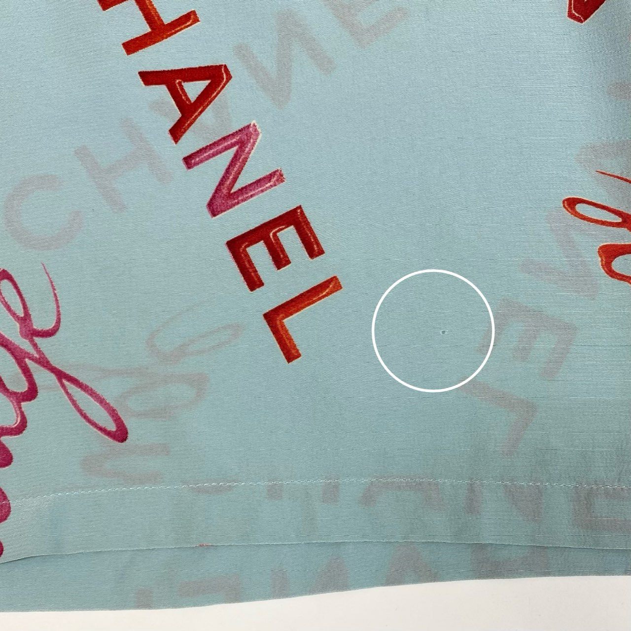 44a15 【archive】CHANEL ヴィンテージ シャネル 1996年 96P ロゴプリント シルクブラウス 半袖ブラウス サイズ36 ブルー系 レディース トップスta1