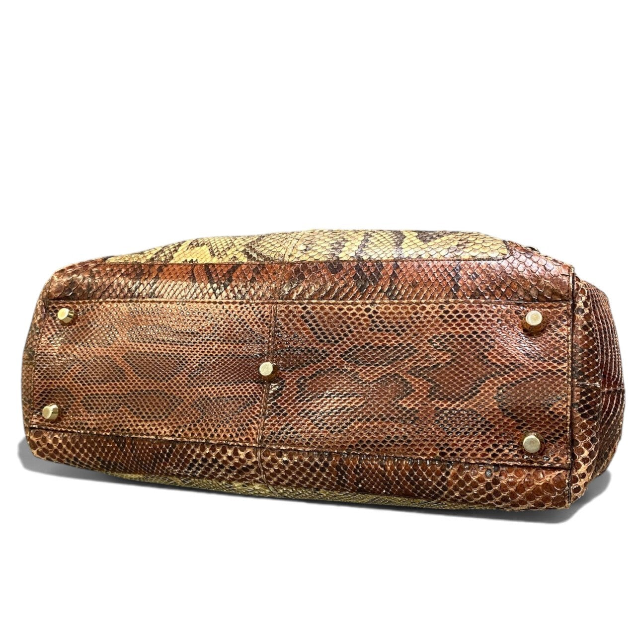 h29 DOLCE＆GABBANA ドルチェアンドガッバーナ リアルパイソン ハンドバッグ ゴールド金具 ブラウン系 パイソンレザーu02t