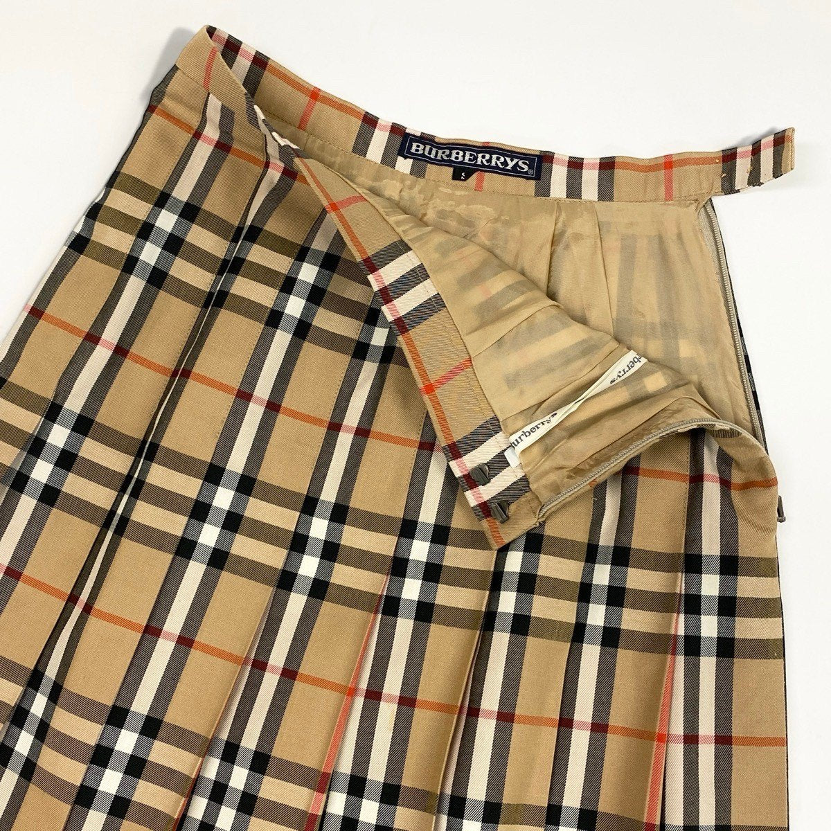 12i14 BURBERRYS バーバリーズ プリーツスカート ノバチェック Sサイズ ブラウン レディース 女性用u02t