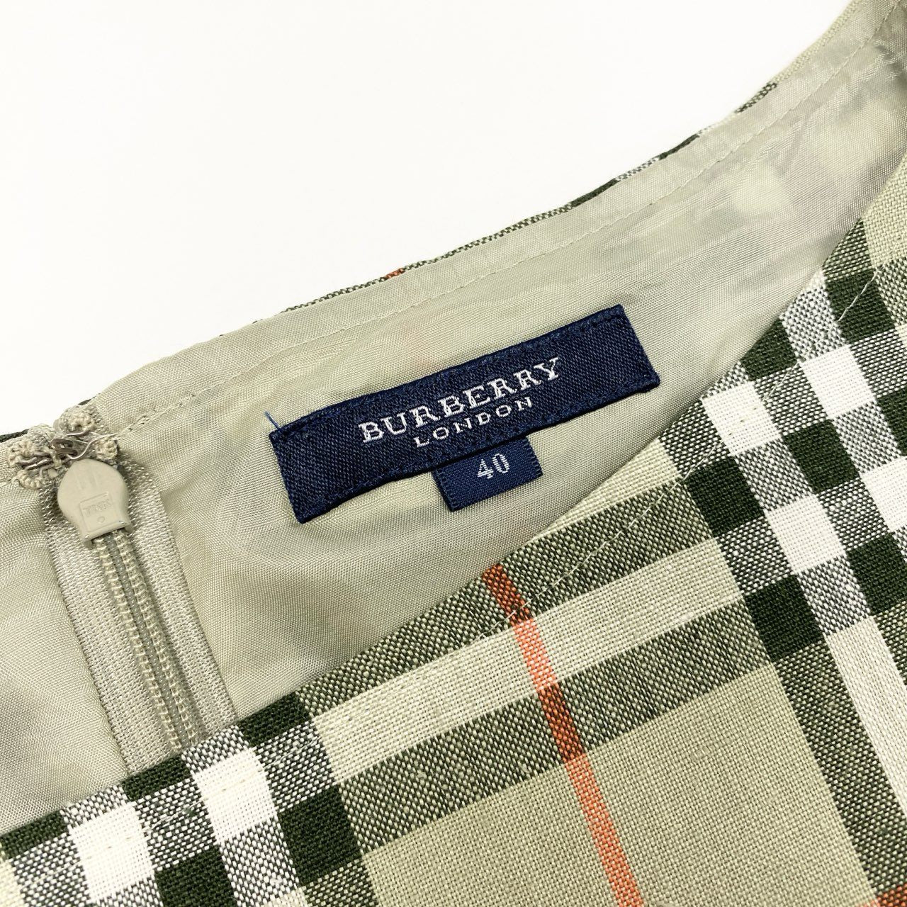 81a23 BURBERRY LONDON バーバリーロンドン ノバチェック ノースリーブワンピース リネンワンピース サイズ40 グリーン系 レディース 女性用 トップスk02i