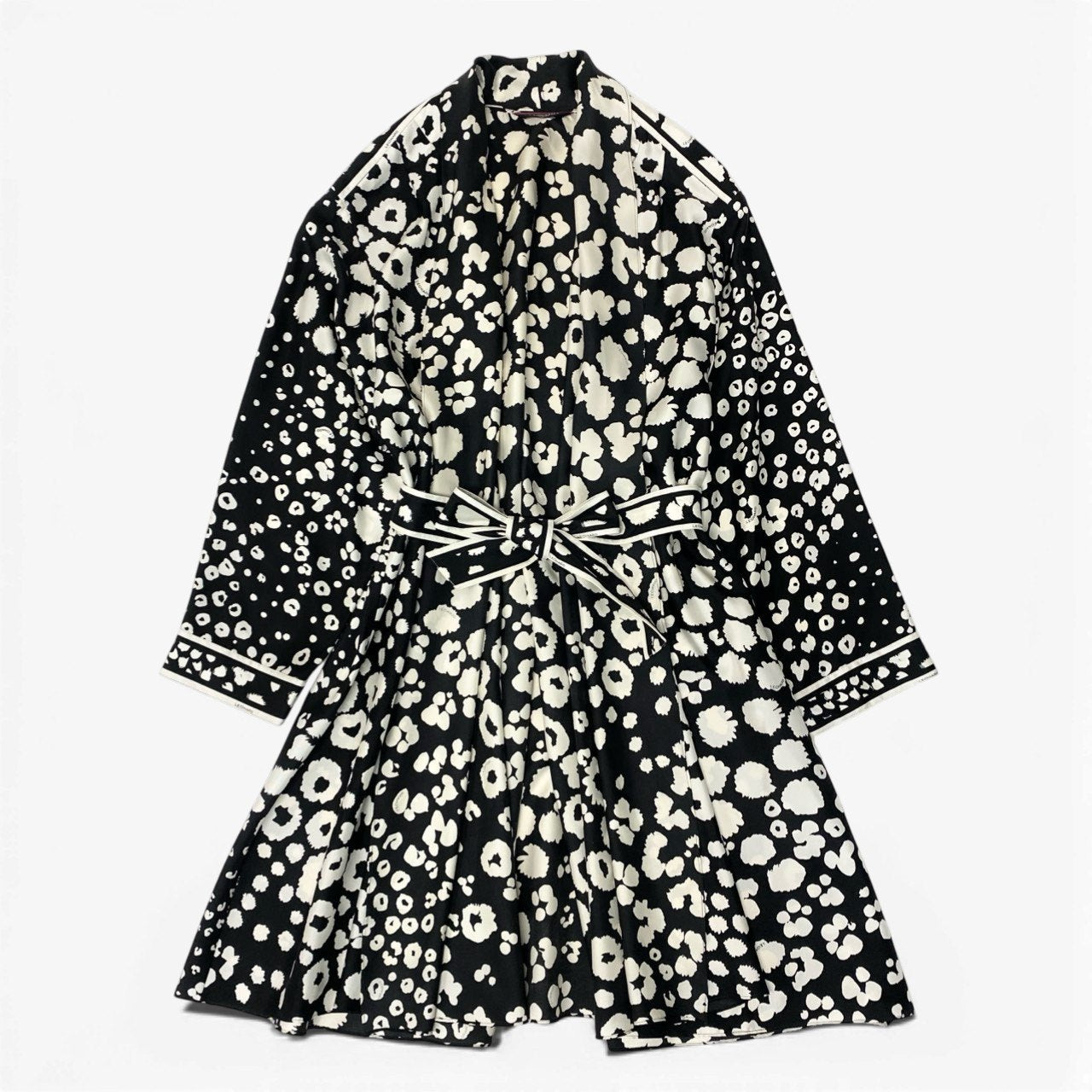 83b23 LEONARD レオナール ロングカーディガンジャケット ガウンカーディガン 美しいプリント 9ARサイズ ブラック アイボリー コットン100％ レディース 女性用u02t