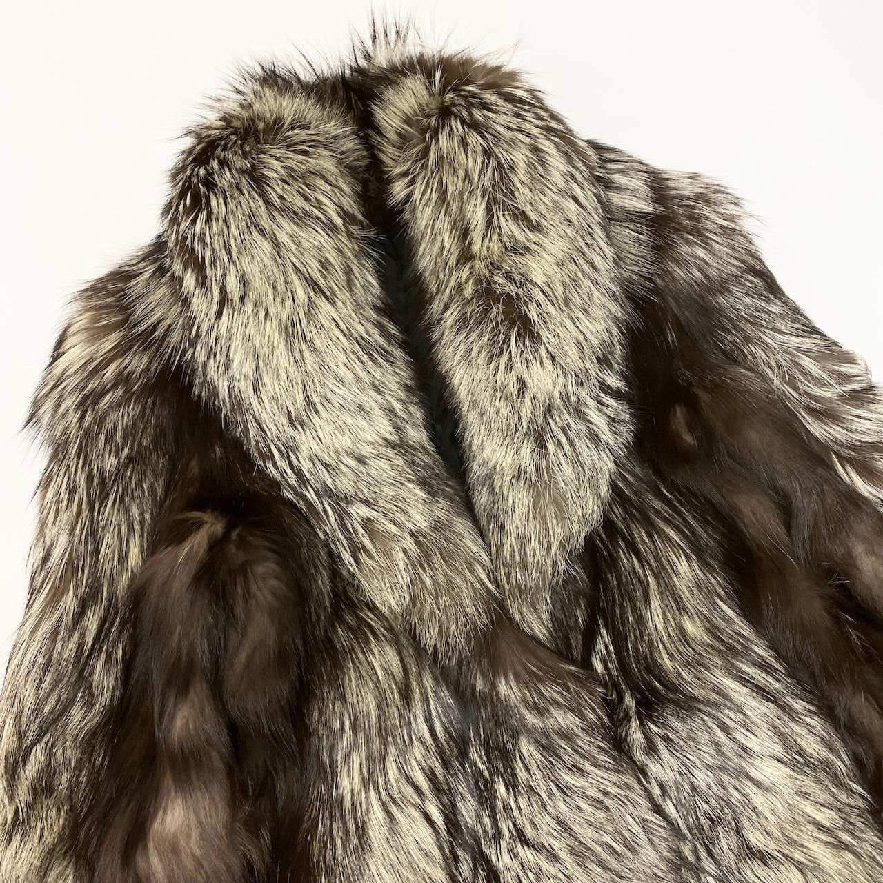 12c14 極厚 シルバーフォックスファー ロングコート サイズF 茶系 本毛皮 Silver Fox Fur Long Coatt18r