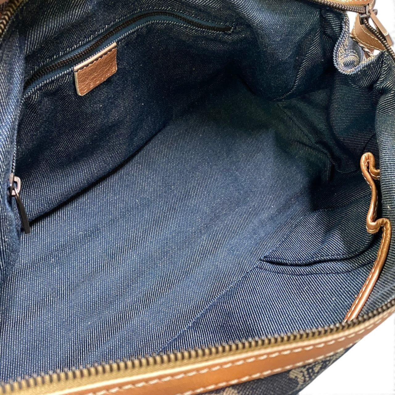 h29 CELINE 2005年 マカダム柄 ヴィンテージ デニムバッグ インディゴ オレンジベージュ レディース 女性用ta1