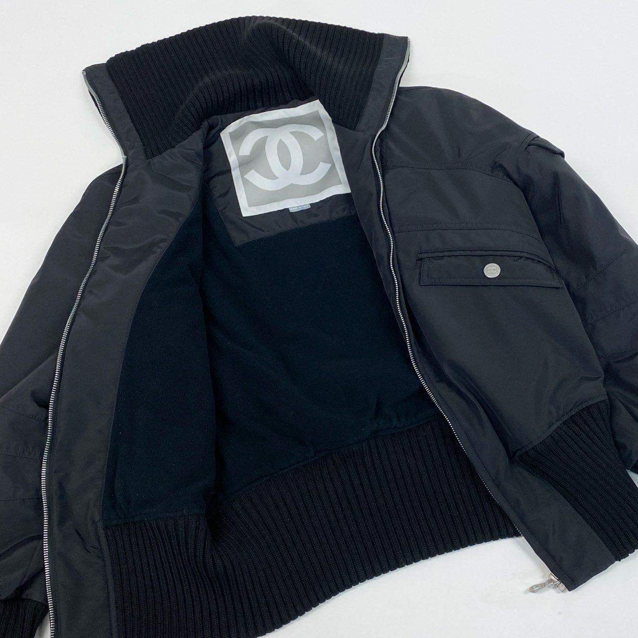 Cb19 CHANEL SPORT シャネル スポーツ 2002年 02A 94305 ココマークロゴ ショートジャケット ブルゾン サイズ40 ブラック レディース ヴィンテージta1