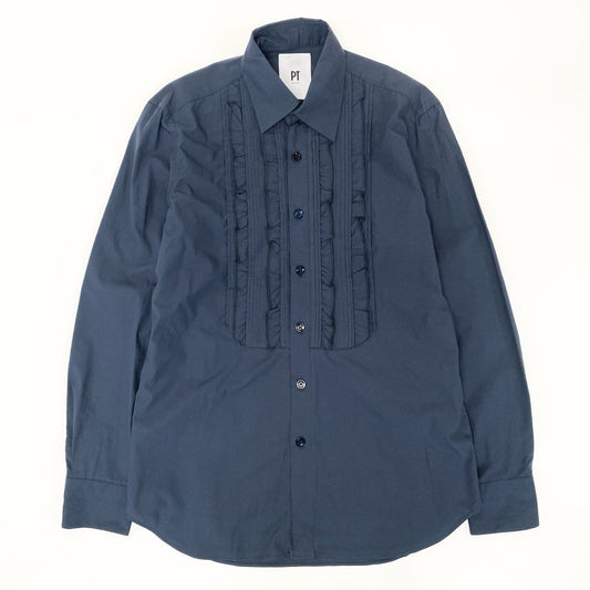 45h26 《極美品》 PT TORINO ピーティートリノ ドレスシャツ 長袖シャツ フリル TL6SSM020CPT 39 ネイビー コットン メンズ 紳士服u02t
