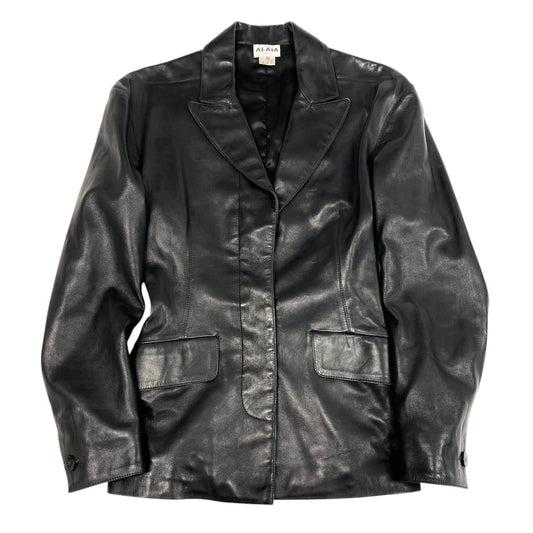 i18 ALAIA PARIS ヴィンテージ レザーテーラードジャケット フランス製 38サイズ ブラック レザー レディース 女性用u02t