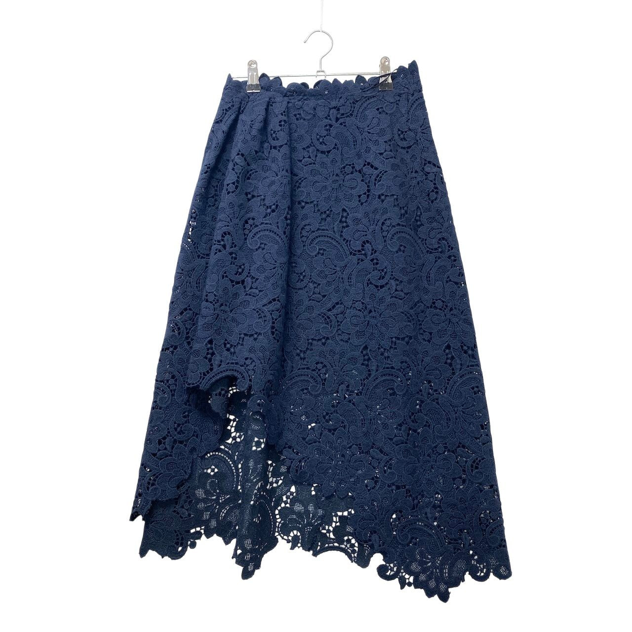 6f18 ERMANNO SCERVINO エルマンノシェルビーノ レーススカート 変形スカート 膝丈 イタリア製 40サイズ ネイビー レディース 女性用u02t