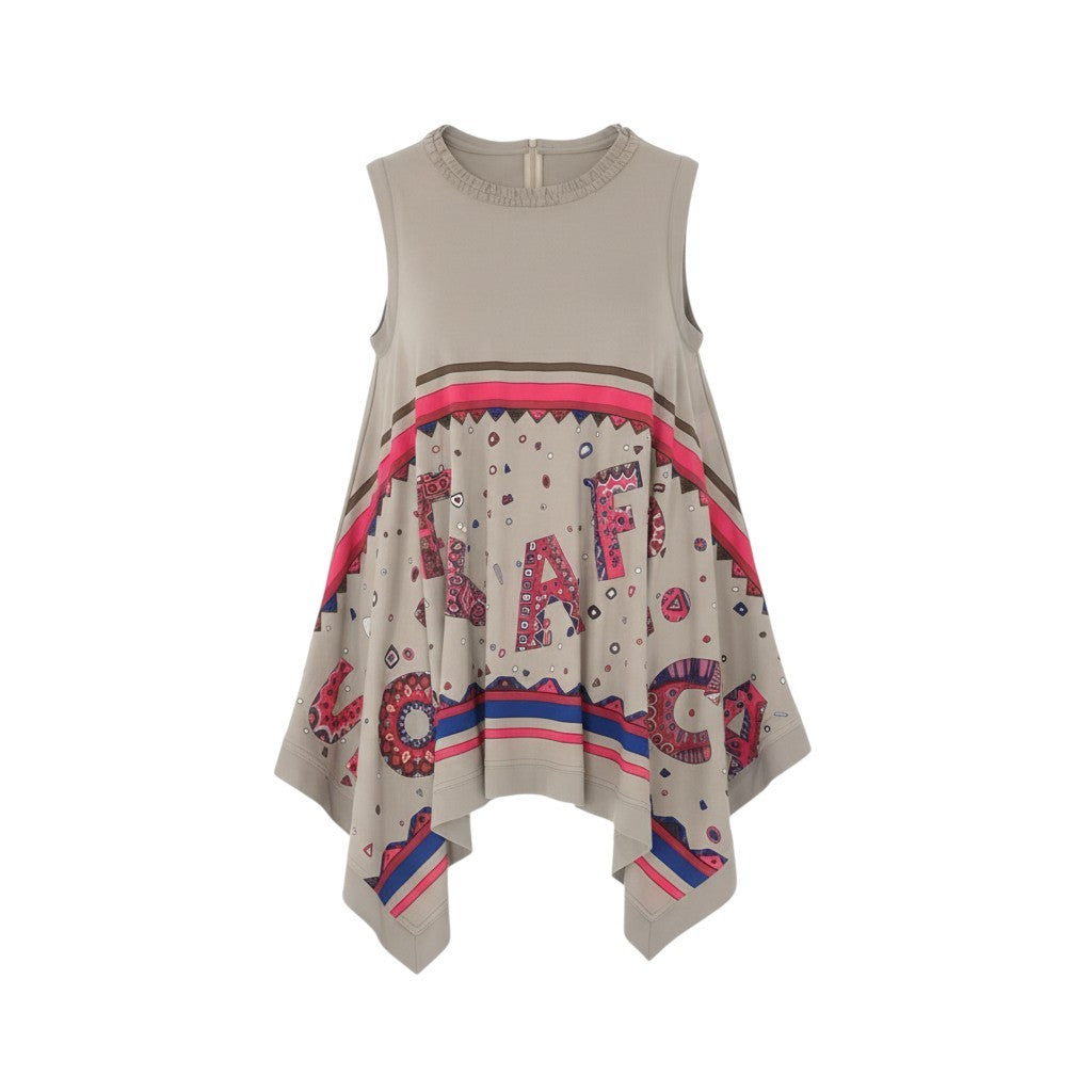 26k27 TOKUKO1er VOL トクコプルミエヴォル ノースリーブワンピース フレアワンピース 襟フリル アルファベットプリント レディース 女性用 9 ベージュ系u02t