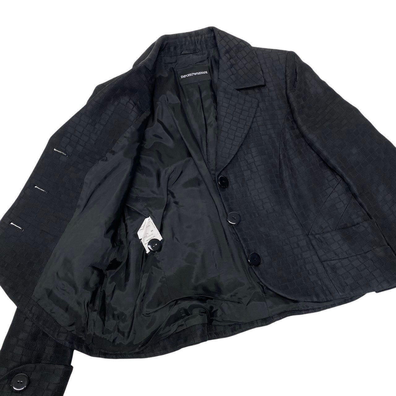 50g4 EMPORIO ARMANI エンポリオアルマーニ テーラードジャケット  総柄 サイズ44 ブラック レディース フォーマルo07t