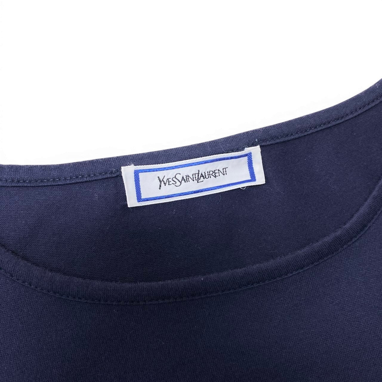 If26 YVES SAINTLAURENT イヴサンローラン 半袖カットソー ラインストーン ブランドロゴ コットンシャツ Tシャツ レディース 女性用 WN73-267 M ネイビー 綿100％u02t