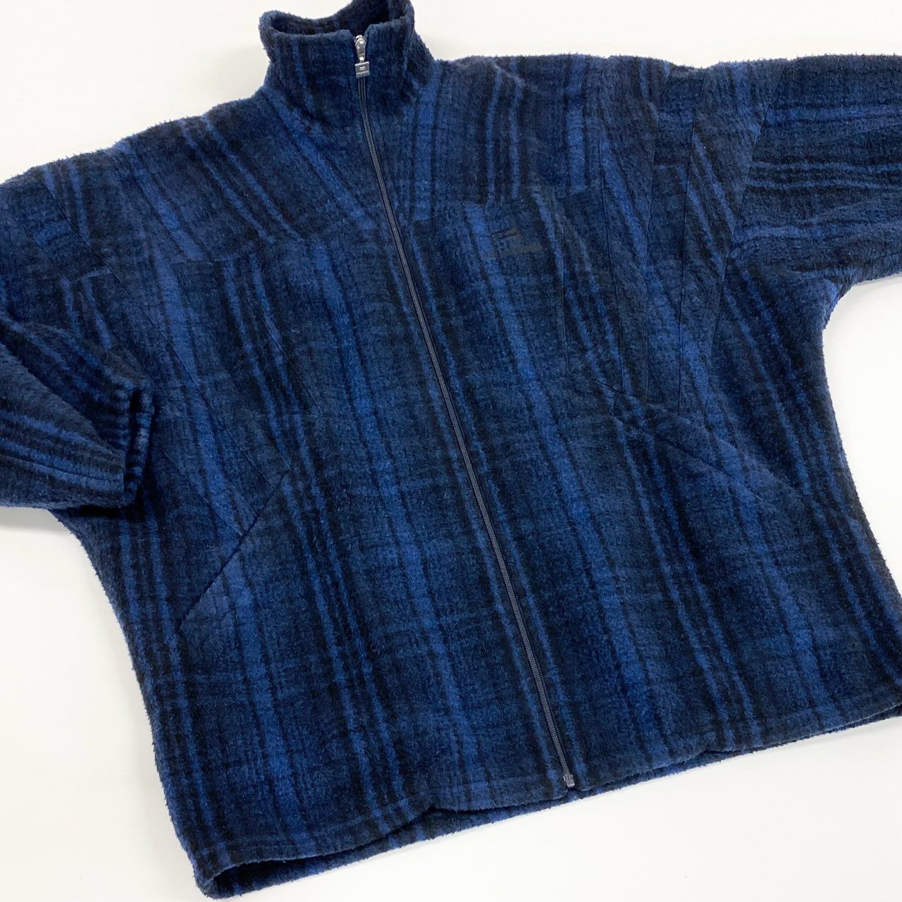 24i25 BALENCIAGA バレンシアガ フリースジャケット ブルゾン ロゴ刺繍 チェック 675648 サイズ44 ブルー ブラック メンズu02t