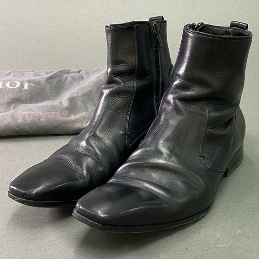 2e10 DIOR HOMME ディオールオム クリスチャンディオール レザーブーツ ショートブーツ サイドジップ サイズ40 ブラック レザー メンズ 革靴 イタリア製