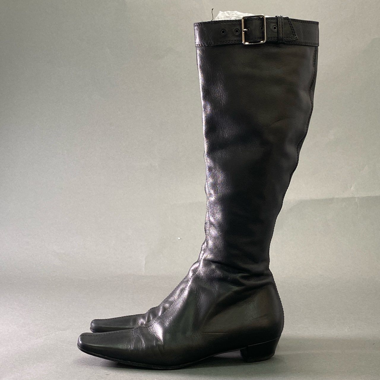 2j11 GUCCI グッチ サイドジップ ロングブーツ 34 C ブラック レザー シューズ イタリア製 LEATHER LONG BOOTS