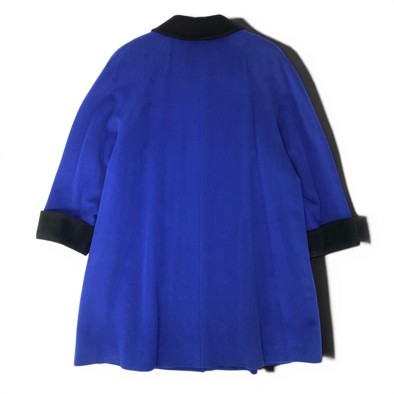 48e28 GIVENCHY ジバンシー ステンカラーコート ウールコート 花柄刺繡 バイカラー カシミア混 大きいサイズ 15 ブルー ブラック レディース 女性服o07t
