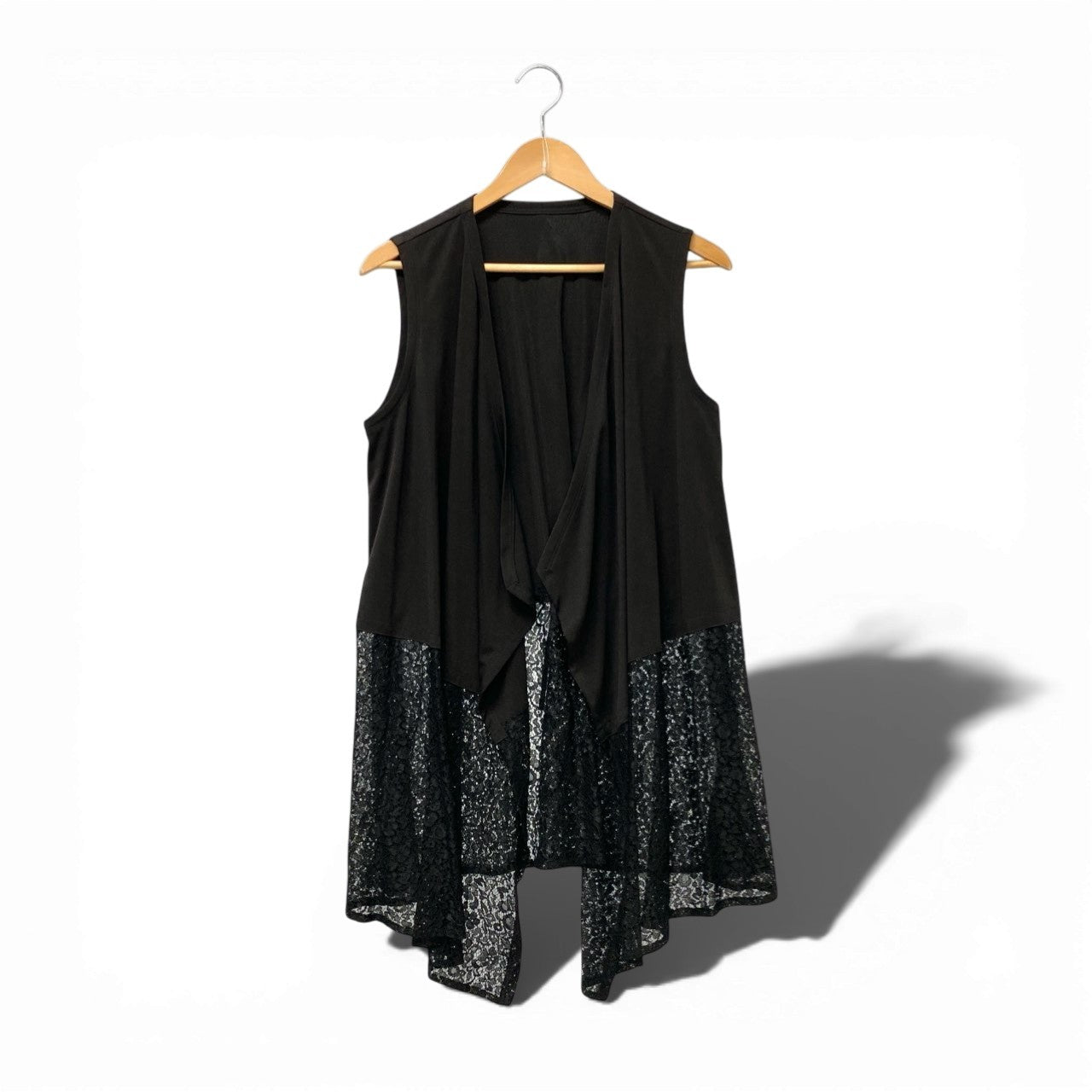 87c6 TOKUKO 1er VOL トクコプルミエヴォル ノースリーブ ジレベスト ロングジレ レース切替 ウエスト調整可 レディース 女性服 B ブラックu02t