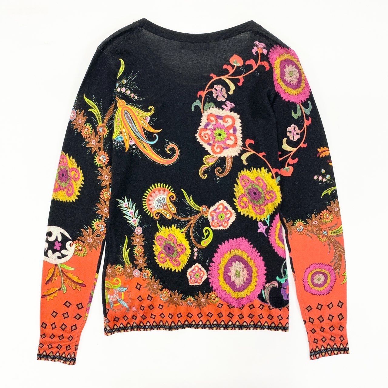 14j10 ETRO エトロ イタリア製 クルーネック ニットセーター 長袖 ロングスリーブ 花柄 鳥 蝶々  レディース 女性用 172-15641-9291 ブラック シルクカシミヤu02t