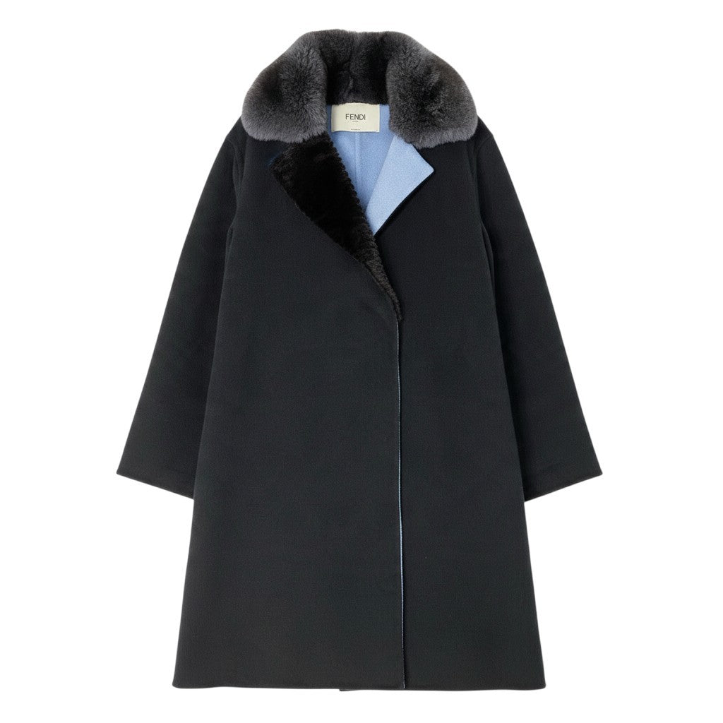 Ej22 【美品】 FENDI フェンディ アシンメトリー チェスターコート チンチラ×ミンクファー サイズ42 ブラック カシミヤ100 レディースo07t
