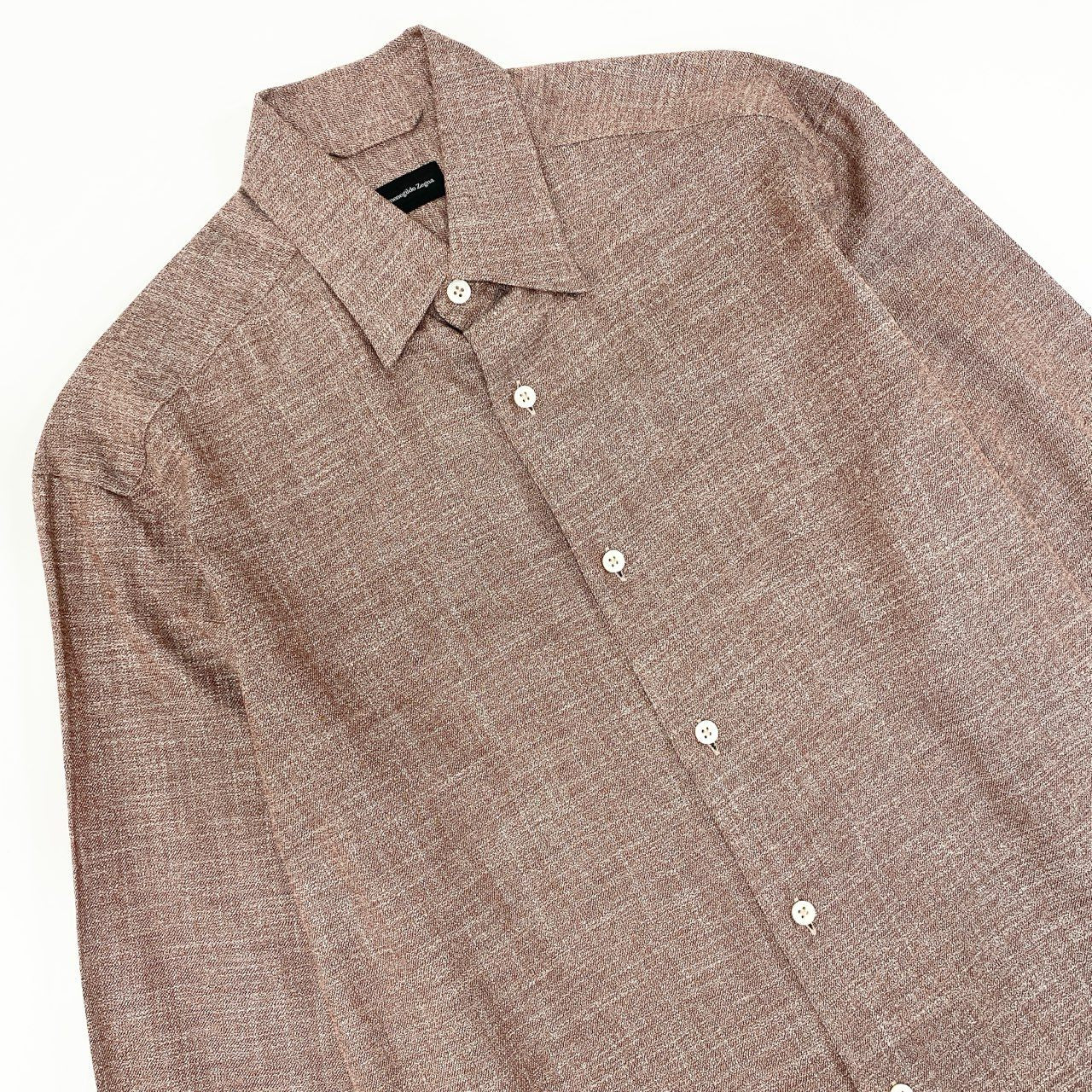 34i18《極美品》 Ermenegildo Zegna エルメネジルドゼニア 長袖シャツ ドレスシャツ トップス CAMICIA GOMLEX サイズS ボルドー系 コットン メンズu02t