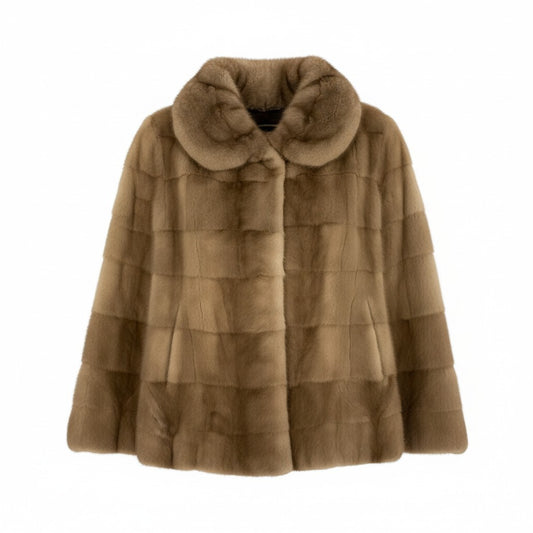 52k19 Taehyun Fur パステルミンク ミンクコート ハーフコート 最高級毛皮 ベージュ 本毛皮 レアデザイン MINK FUR リアルファー コートt18r