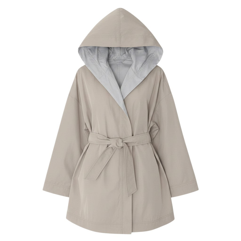 19g16 Max Mara STUDIO マックスマーラ ステュディオ フーデットコート ナイロンコート ベルト付 ベージュ レディース女性用u02t