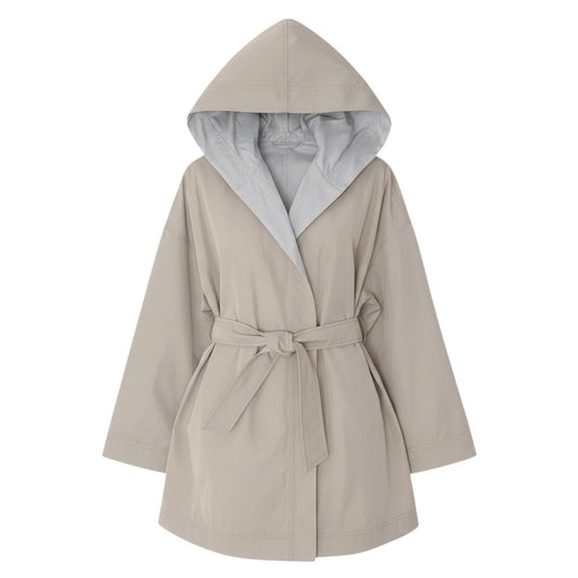19g16 Max Mara STUDIO マックスマーラ ステュディオ フーデットコート ナイロンコート ベルト付 ベージュ レディース女性用u02t