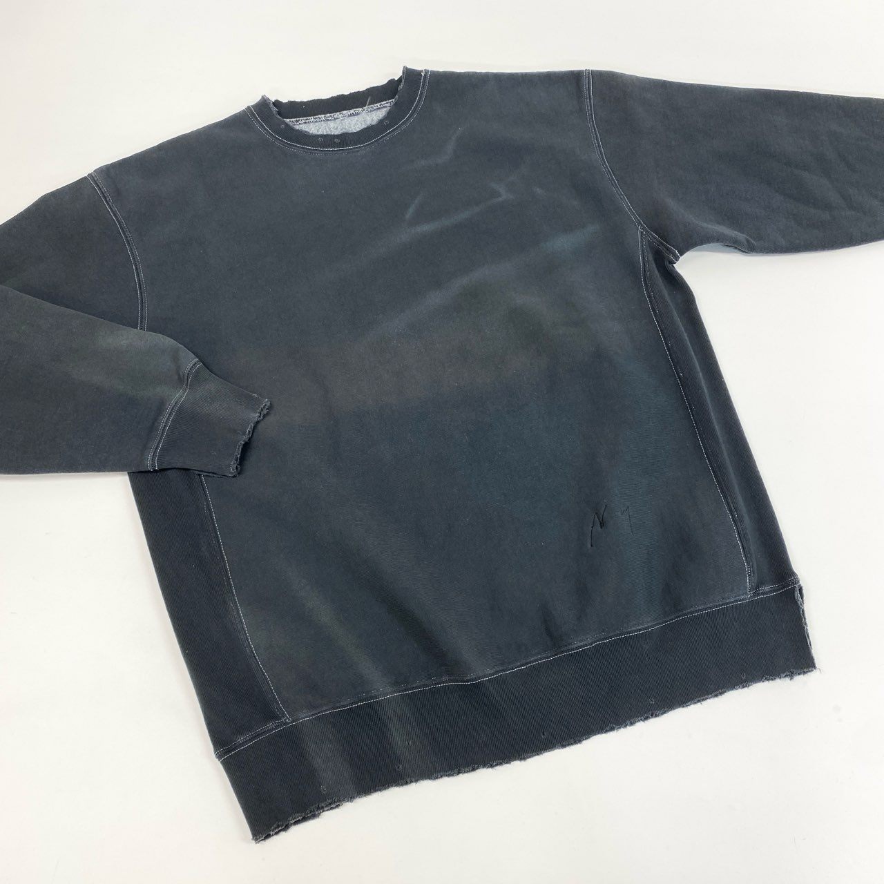 34j28 ANCELLM アンセルム 22SS DAMAGE SWEAT SHIRT ダメージ加工 スウェットトレーナー プルオーバー  ANC-CT08 ワンサイズ ブラックo07t