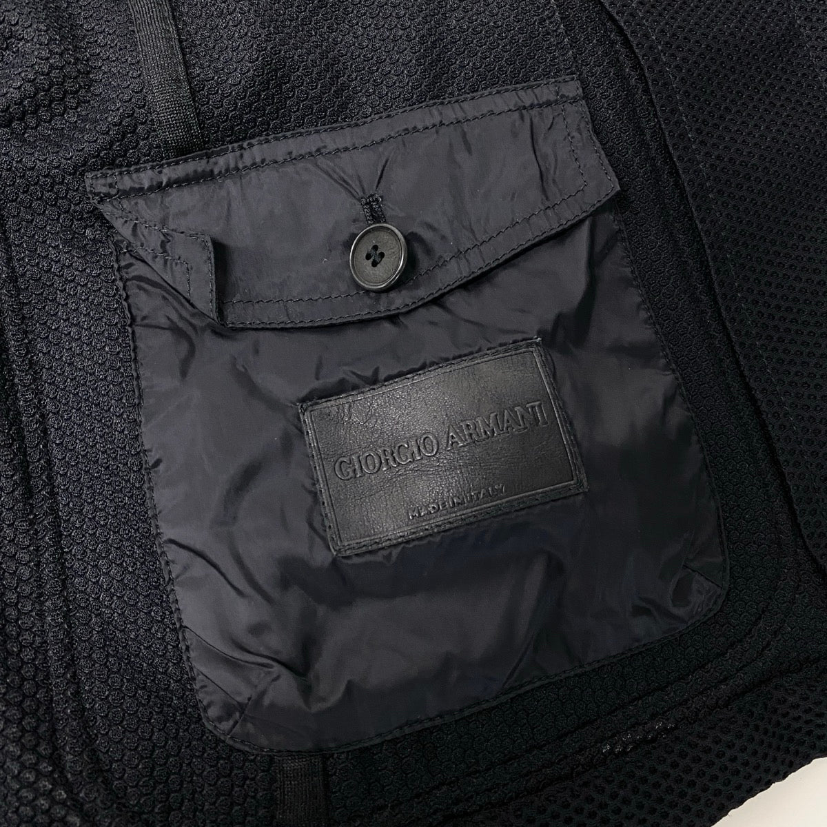88j8 GIORGIO ARMANI ジョルジオアルマーニ レザータグ 本切羽 メッシュテーラードジャケット ブレザー サイズ52 ブラックt18r