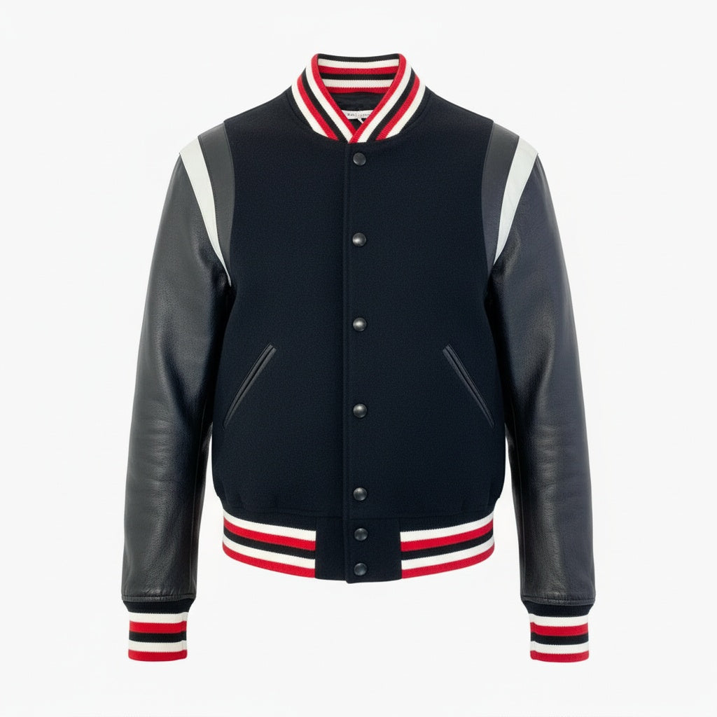 67a24 《美品》 GIVENCHY ジバンシー レザー切替 スタジャン サイズ50 ブラック レッド ボンバージャケットt18r