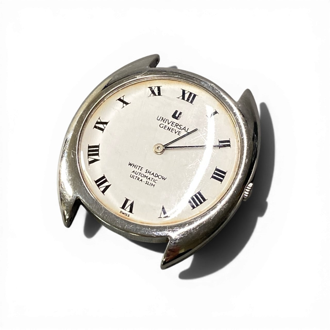 c23 【稼働品】UNIVERSAL GENEVE ユニバーサルジュネーブ WHITE SHADOW ULTRA SLIM 自動巻き 腕時計 シルバー/ホワイト メンズk02i