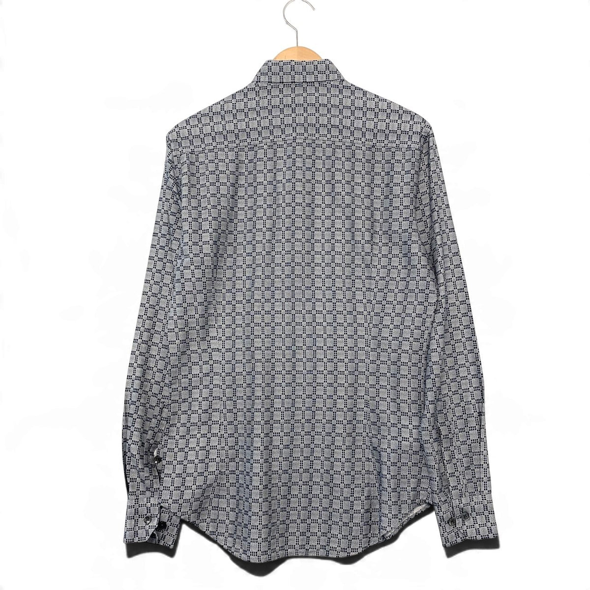 24j14  GIORGIO ARMANI 長袖シャツ 総柄シャツ メンズシャツ コットンシャツ イタリア製 38/15 グレー ネイビー 綿100％ メンズ 男性用u02t