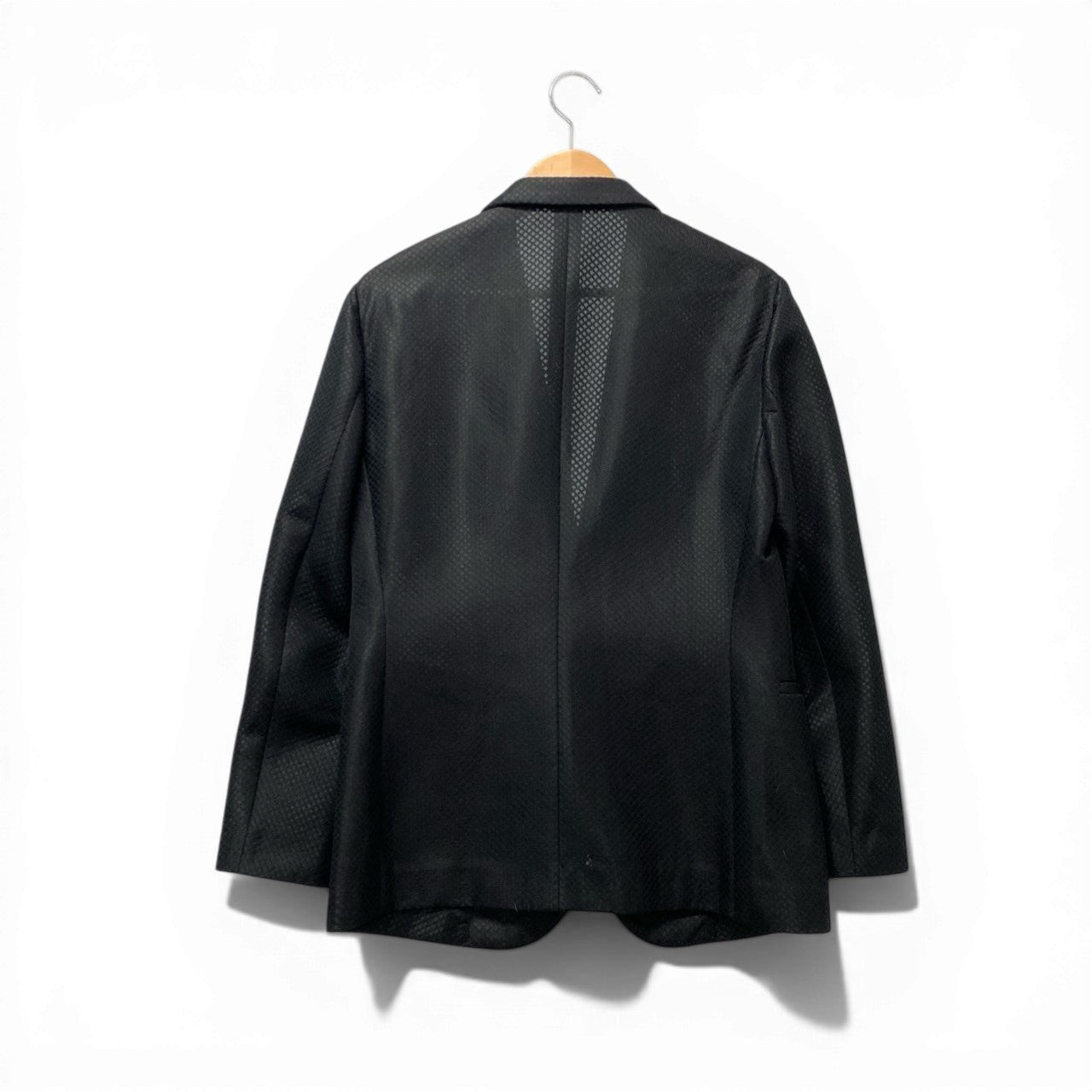 14c20 EMPORIO ARMANI エンポリオアルマーニ MILANO LINE テーラードジャケット アンコンジャケット メッシュ素材 46 ブラック ポリエステル イタリア製u02t
