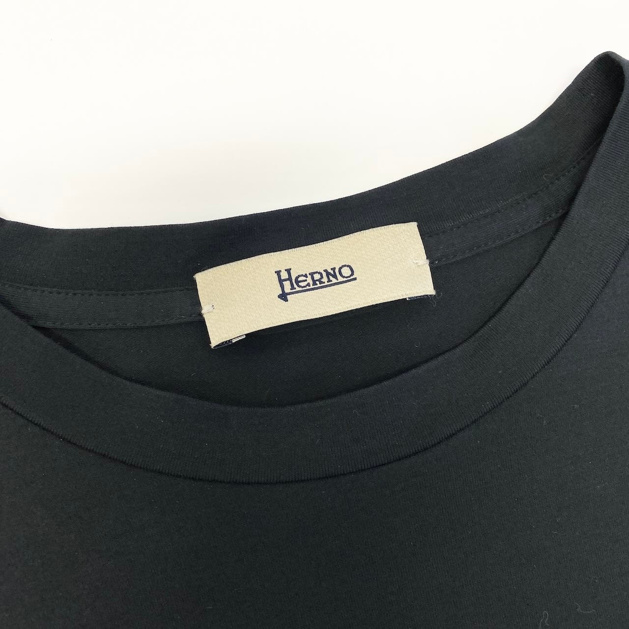 60d28 HERNO ヘルノ アシンメトリー 七分袖 カットソー クルーネック トップス 裾切替 ストレッチ サイズ40 ブラック ベージュ レディース 女性用u02t