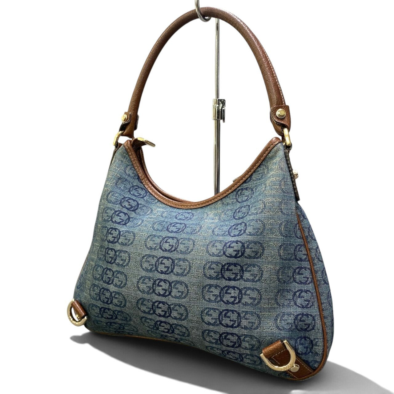 h29 GUCCI アビーデニム ショルダーバッグ インディゴ ブラウン レディース 女性用ta1