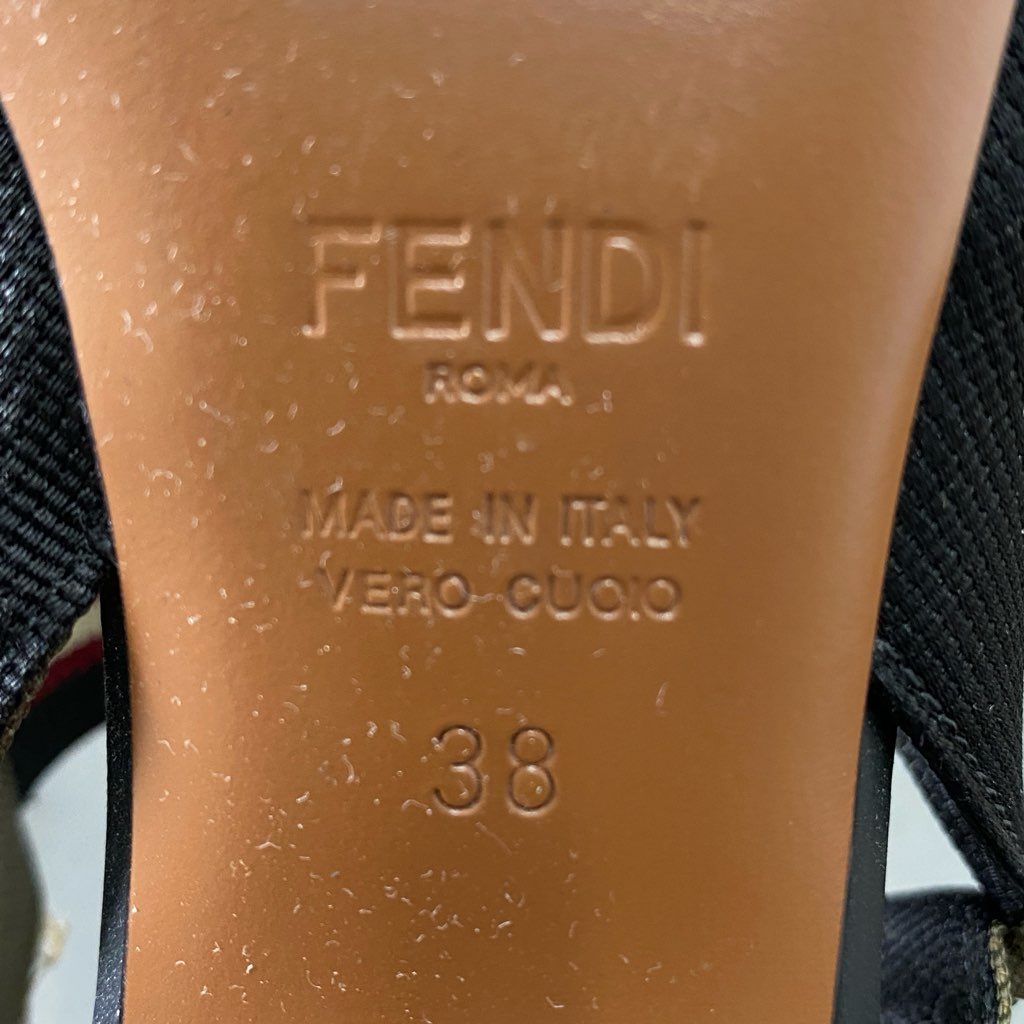 2f13 FENDI フェンディ コリブリ ズッカ柄 ミュールサンダル 38 ブラック ヒール パンプス シューズ イタリア製