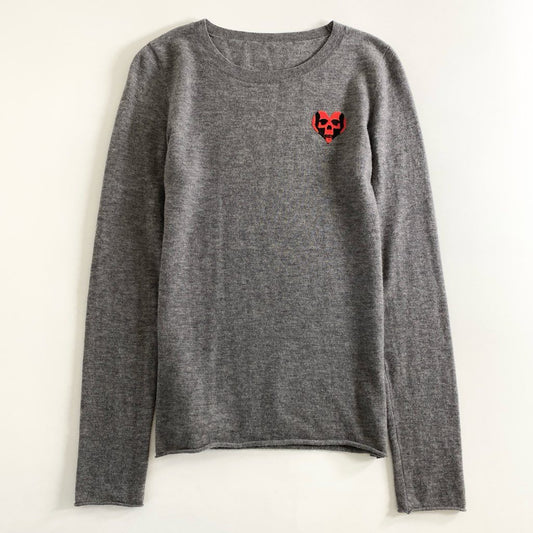 34e3 【美品】 lucien pellat-finet ルシアン ぺラフィネ カシミヤニットトップ スカルハート S グレー セーター 刺繍 Scull Heart Cashmere Knit