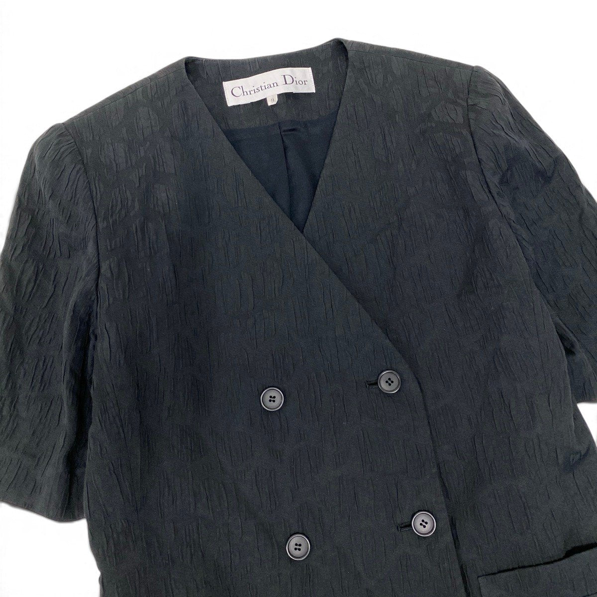 76i2 Christian Dior クリスチャンディオール セットアップ スカートスーツ ノーカラー 半袖ジャケット ダブルブレスト サイズ9 ブラック レディースo07t