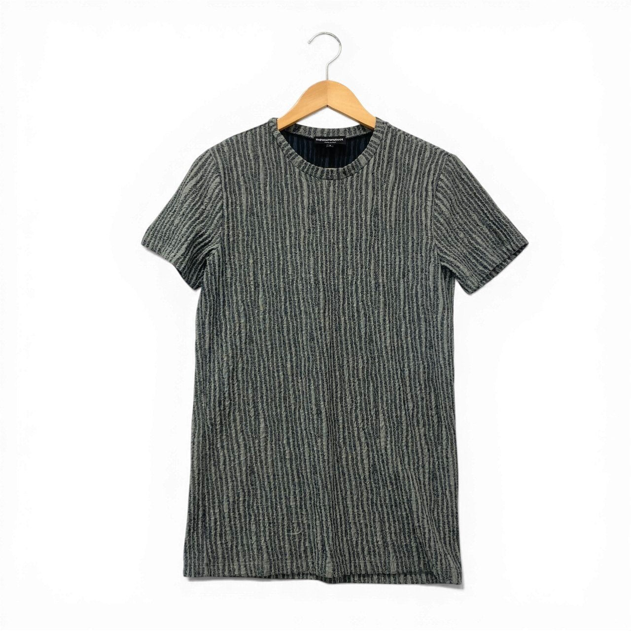 73c31 EMPORIO ARMANI エンポリオアルマーニ セットアンサンブル テーラードジャケット 半袖カットソー ストレッチ エンボス加工 Sサイズ グレー系 メンズ 男性用u02t