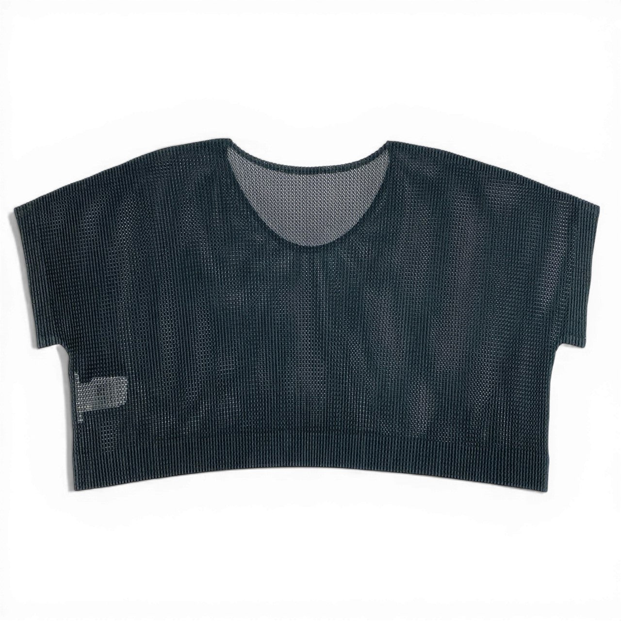 Ad7 PLEATS PLEASE プリーツプリーズ メッシュ素材 クロップドワイドカットソー 半袖Tシャツ サイズ3 ブラック レディースta1