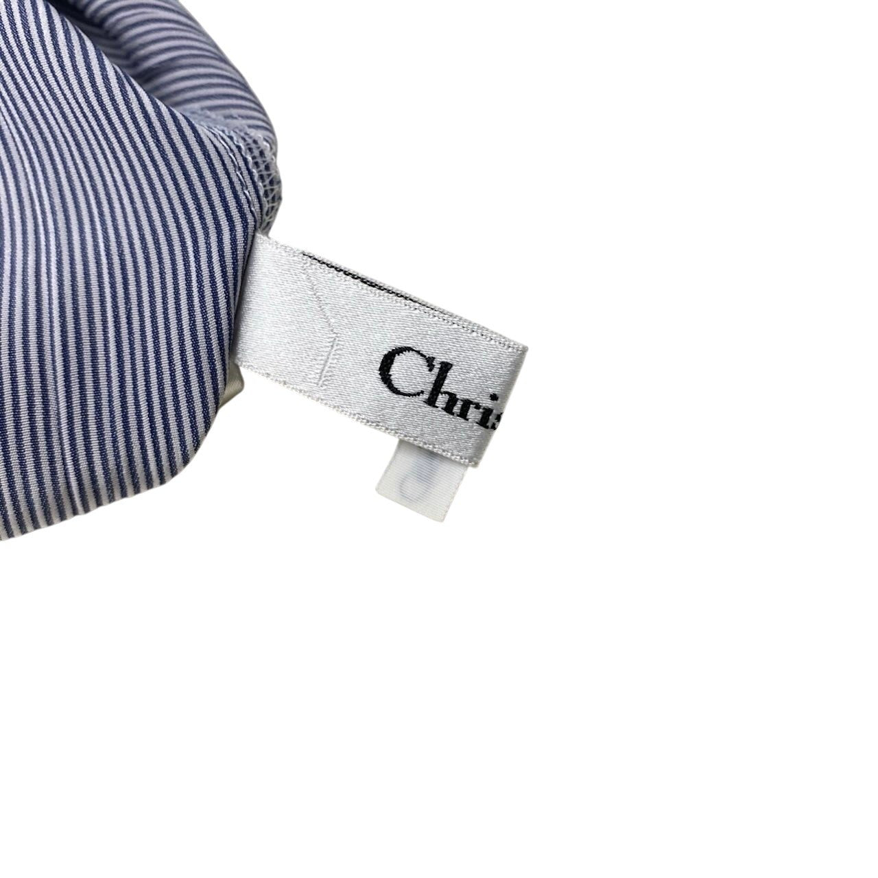 91h9 Christian Dior クリスチャンディオール ロングスリーブシャツ ストライプ柄  サイズM ブルー ホワイト ポリエステル100％ レディースu02t