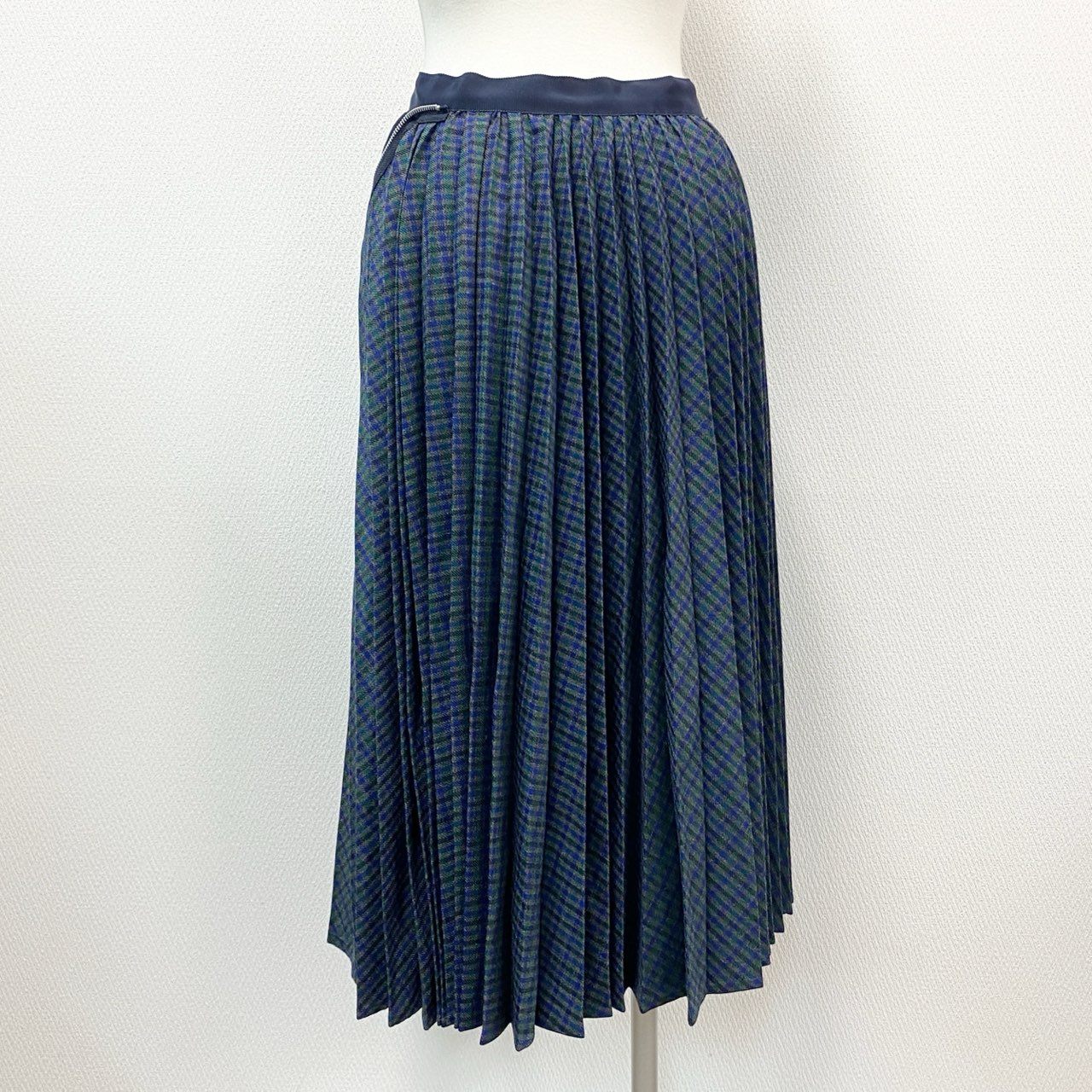 72a14 Sacai サカイ Zip Detail Pleated Skirt ジップデザイン プリーツスカート 19-04598 1 ネイビー 画像参照 日本製 チェック柄