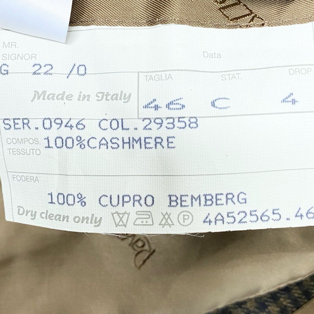 13l27 Ravazzolo ラヴァッツォーロ ロロピアーナ生地 テーラードジャケット カシミヤジャケット チェック柄 メンズ 紳士服 46 ブラウン系 カシミア100％o07t