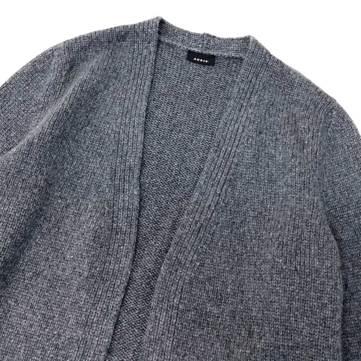 10i28 【美品】A-K-R-I-S- アクリス カシミヤニットカーディガン ニットセーター ミドル丈 44サイズ グレー カシミヤ100％ レディース 女性用u02t
