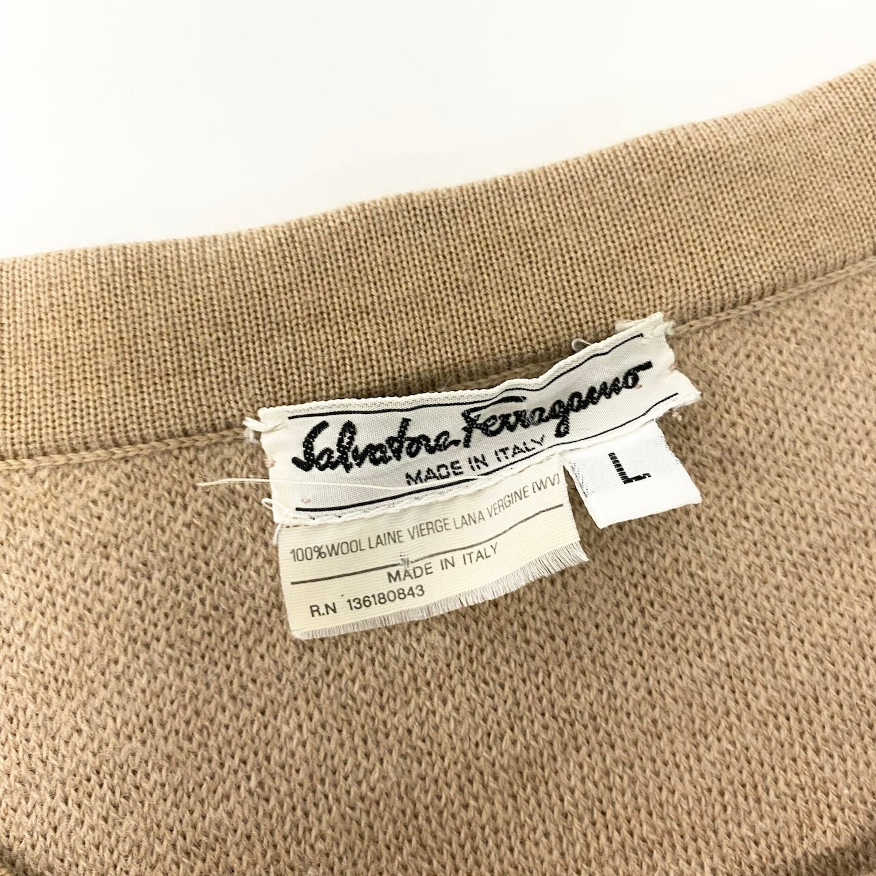 e10 Salvatore Ferragamo ニットタイトスカート ウールスカート キルティング Lサイズ ベージュ ウール100％ レディース 女性用k02i