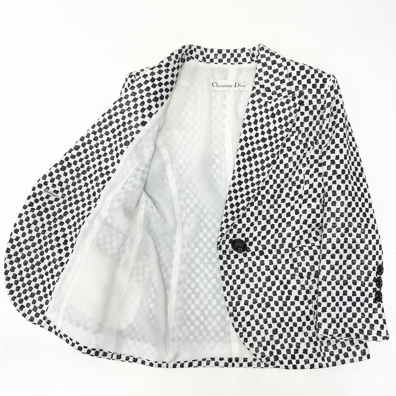 76d9 Christian Dior クリスチャンディオール テーラードジャケット ブレザー ピークド 総柄 7 ホワイト コットン レディースo07t