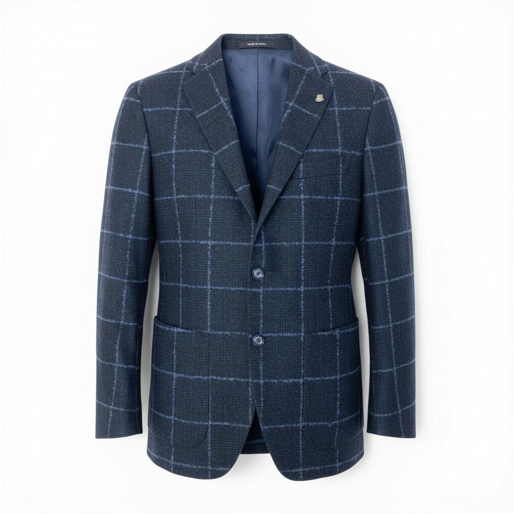 55c19 TAGLIATORE タリアトーレ テーラードジャケット メンズスーツ チェック柄 ウールジャケット ラベルピン メンズ 男性用 紳士服 44 ネイビーu02t