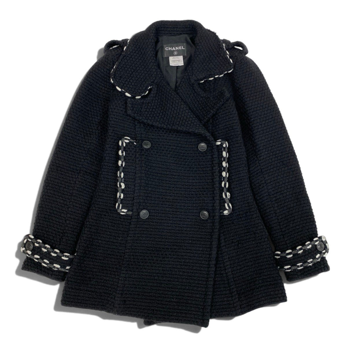i22 CHANEL シャネル ヴィンテージ ツイードピーコート Vintage Tweed Pea Coat P39397 Size38 ブラックt18r