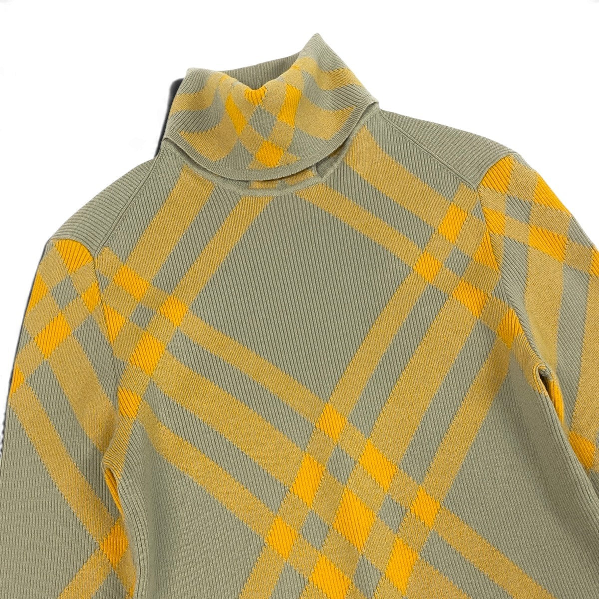 Mj13 【未使用タグ付】 BURBERRY バーバリー タートルネック リブニットセーター バイカラー 8077465 サイズXXS ベージュ イエロー メンズu02t