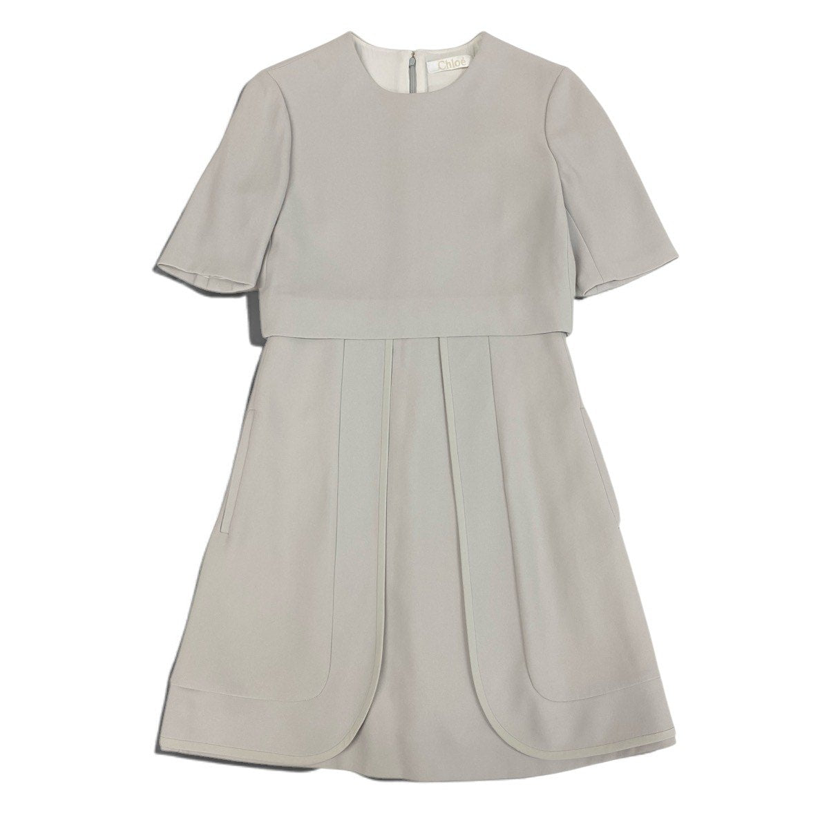 h17 【美品】Chloé 半袖ワンピース 切替デザイン 34サイズ ライトグレー レディース 女性用k02i